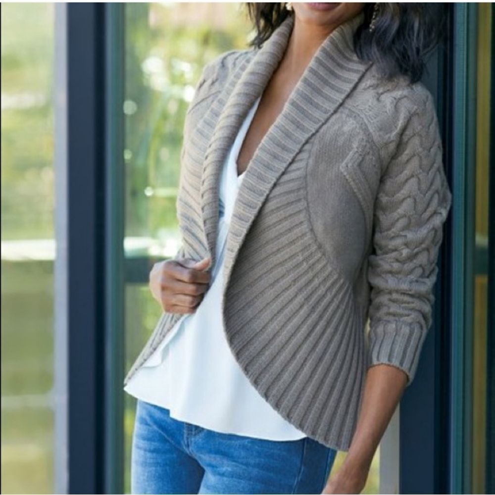 NWT SOFT SURROUNDINGS Cardigan Sinclair Taupe Heather Cable Knit Sweater XL